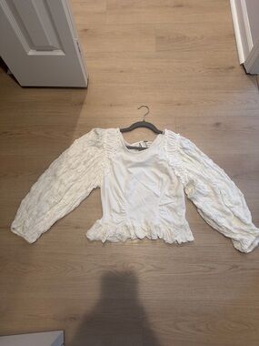 Free People White Ruffle-Peplum Long Sleeve Top